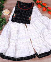 Black Coloured Cotton Block Print With Hand Work Kurti Set
